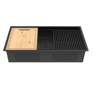 Кухонная мойка Lemark Tabaga 820 9932136 в комплекте с разделочной доской ролл-матом и коландером чёрный матовый